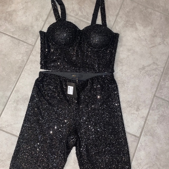 MAJE Black Glittery Cycling Shorts 38/6  Sparkly Bustier Size 2/Medium - Picture 2 of 14